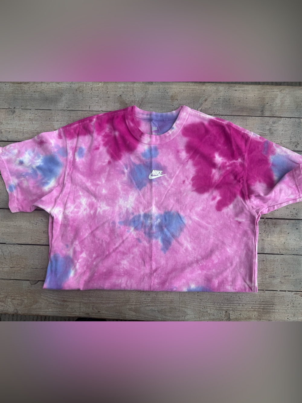 Medium  Nike Tie-Dye Crewneck Tee - Pink, Purple & White